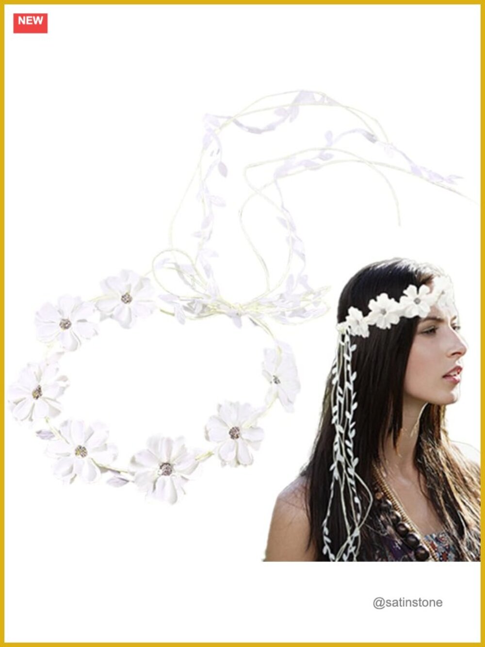 Adjustable Floral Headband Boho Flower Crown for Women